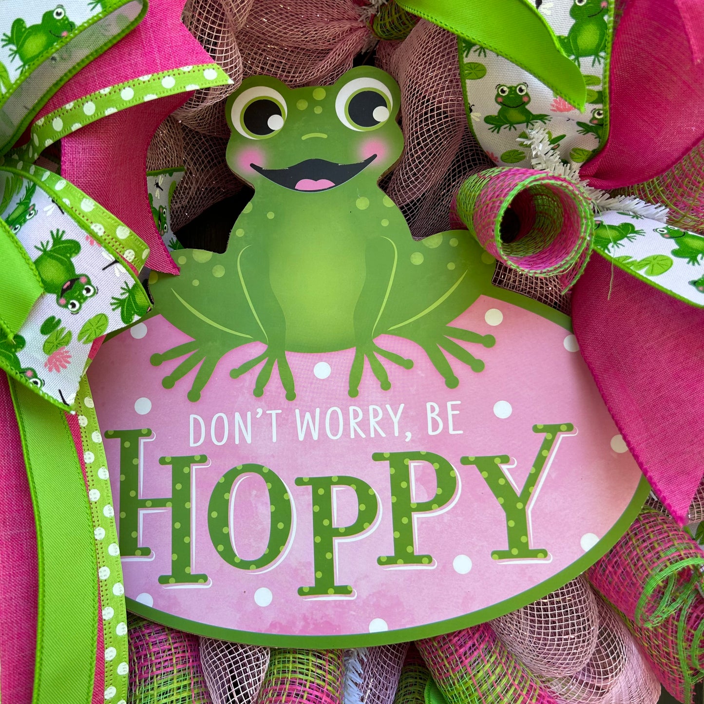 Spring Summer Frog Wreath Don’t Worry Be Hoppy