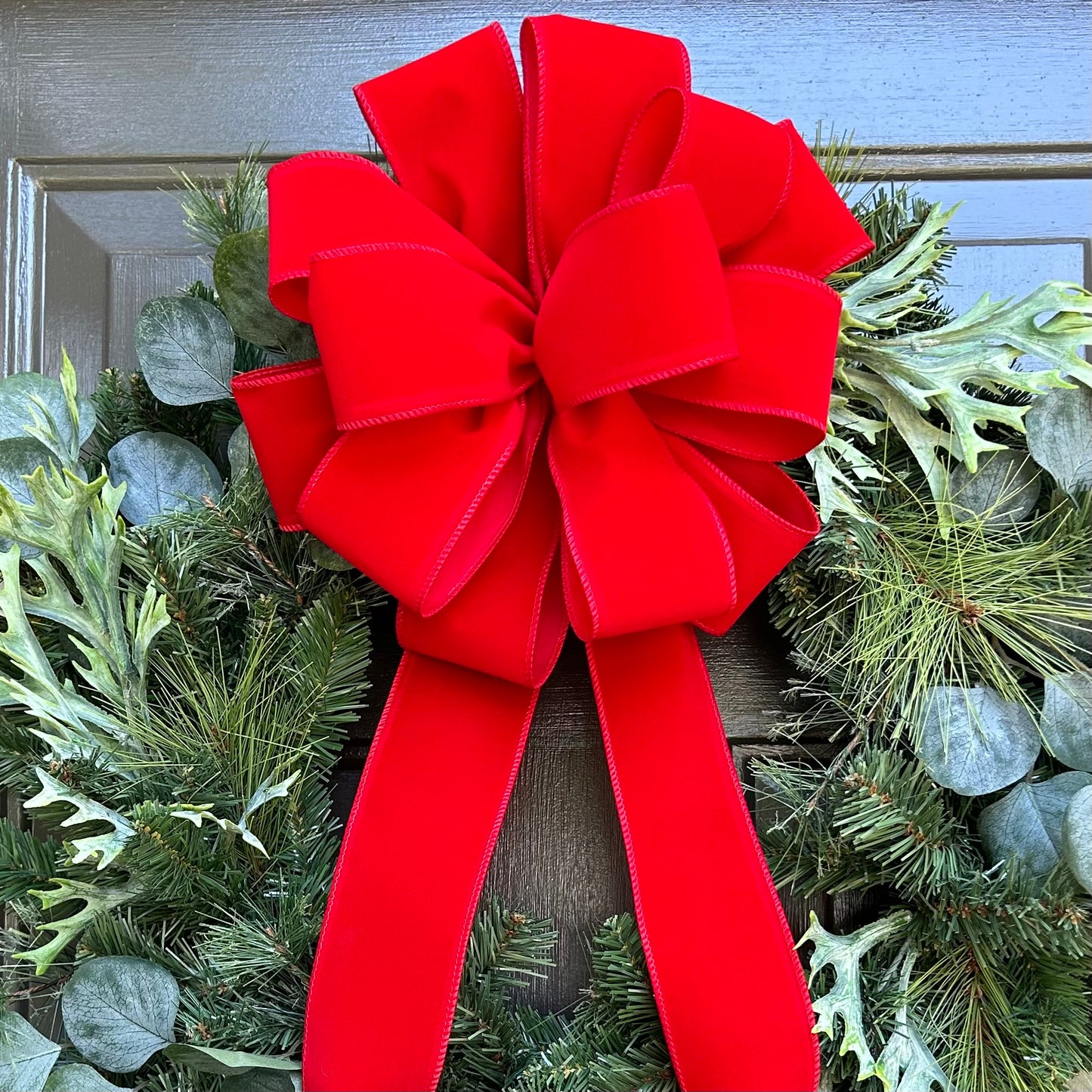 10” Red Velvet Wired Ribbon Indoor Outdoor Christmas Bow