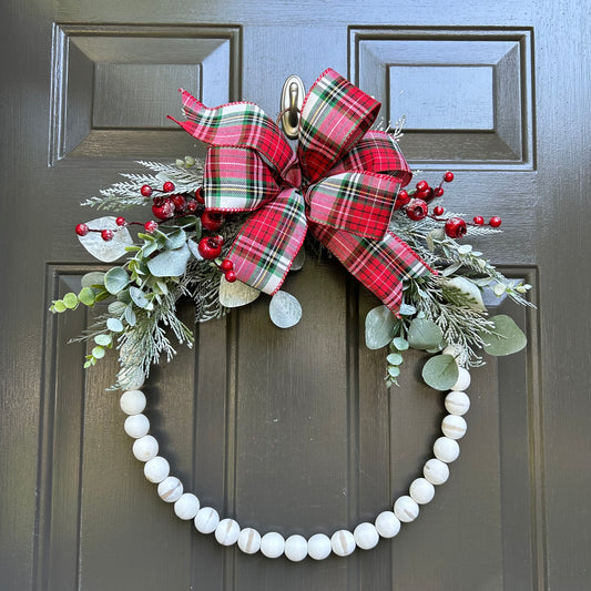 Modern Farmhouse Wooden Bead Wreath For Winter or Christmas