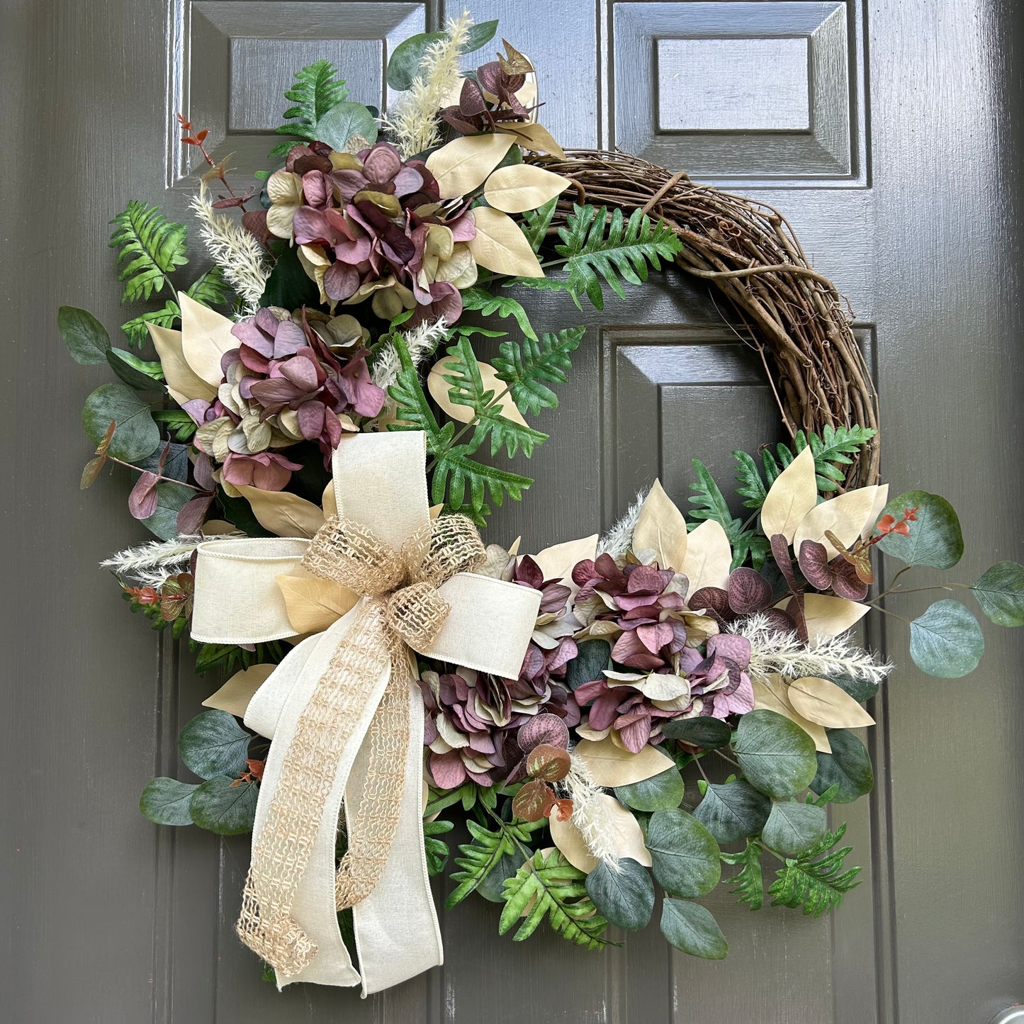 Fall Hydrangea Wreath, Purple Hydrangea Wreath, Fall Front Door Wreath