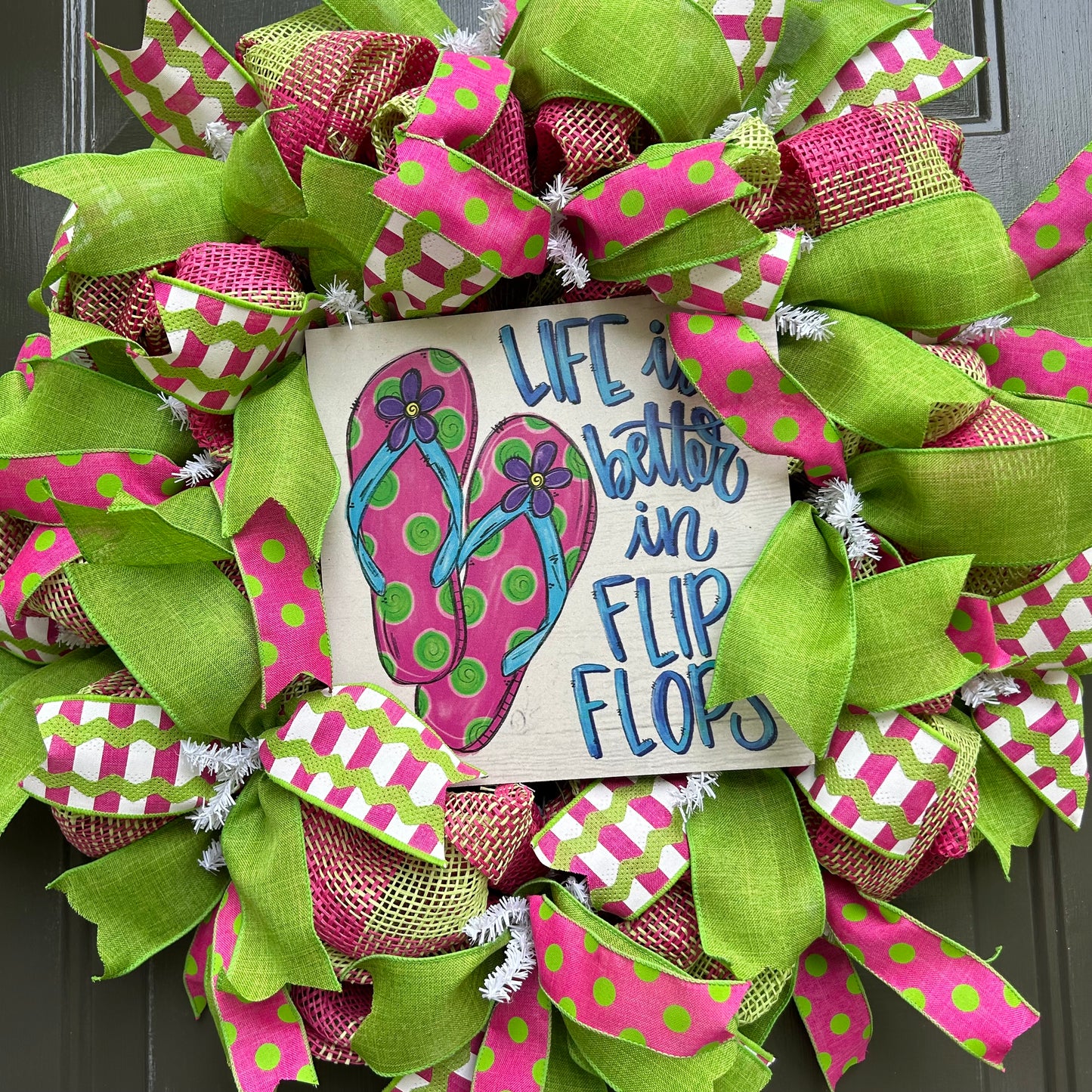 Large Deco Mesh Summer Flip Flop Wreath