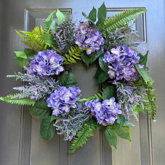 Purple Hydrangea and Lavender Wreath, Spring Summer Wreath for Front Door