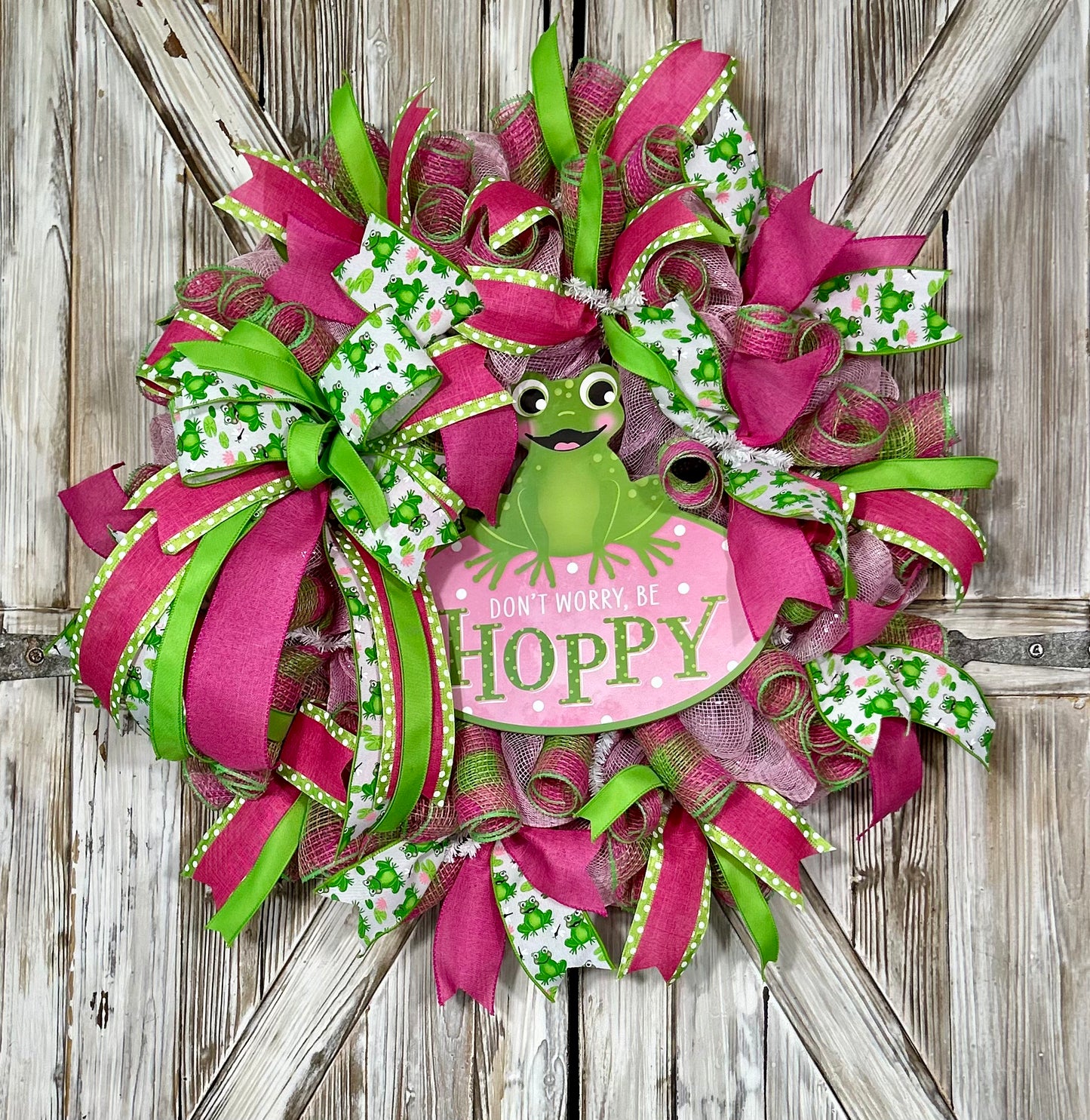 Spring Summer Frog Wreath Don’t Worry Be Hoppy