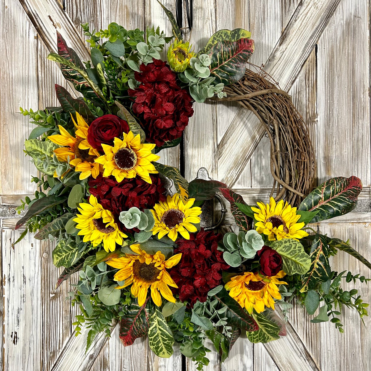 Large Sunflower and Hydrangea Wreath Fall Sunflower Wreath